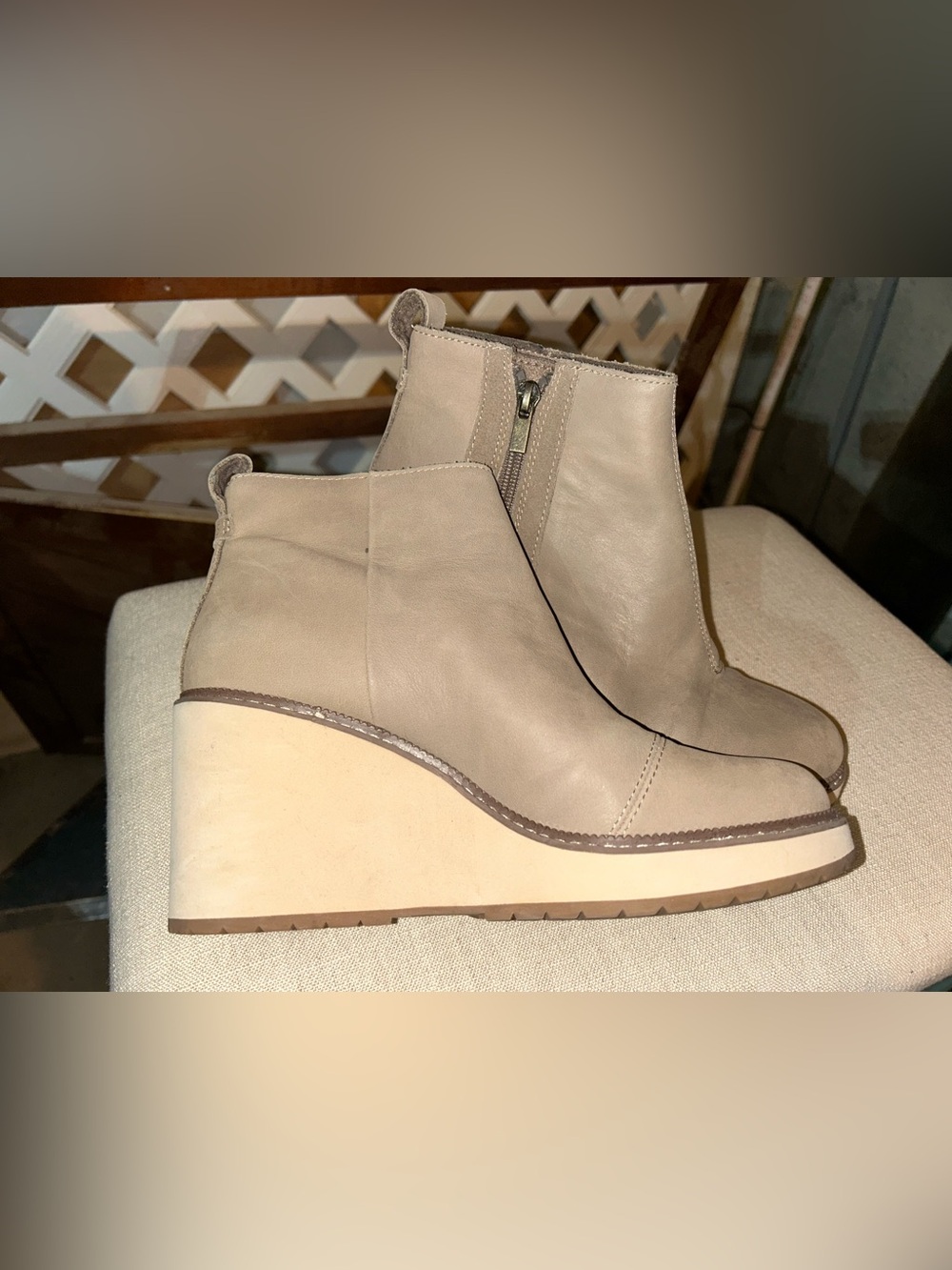 Toms Wedge Ankle Boots in Taupe Leather